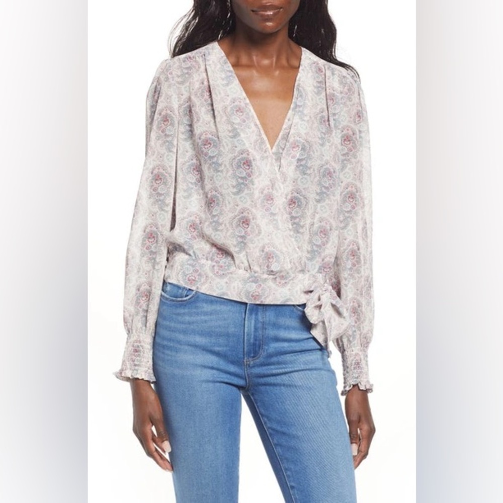 MARGHERITA TIE WAIST BLOUSE IN ECRU MULTI